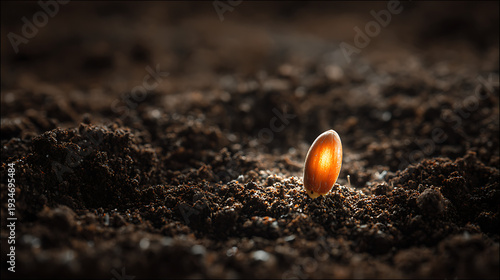 A glowing seed being planted in rich soil, symbolizing the promise of growth.