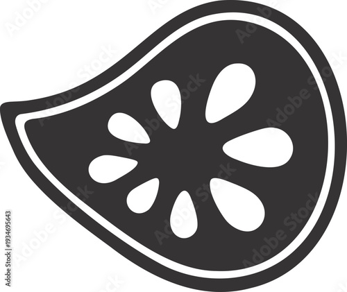 Black and White Icon of a Slice of Fruit or Vegetable