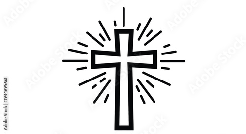 The radiant Christian cross icon shines brightly with radiance.