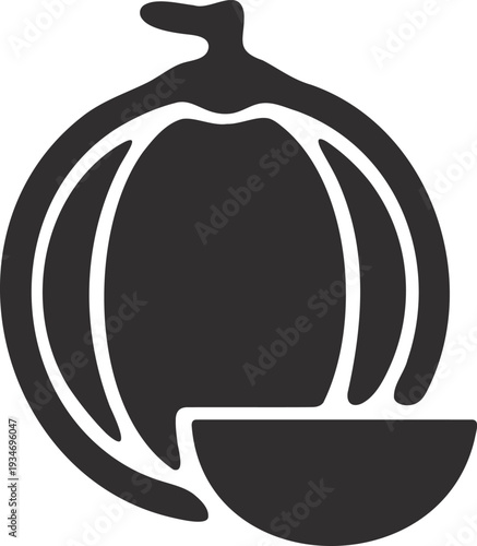 Black fig icon silhouette, whole fruit with slice, simple graphic, vector