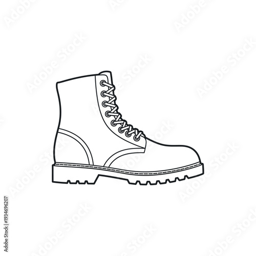 Black and White Illustration of Work Boot.