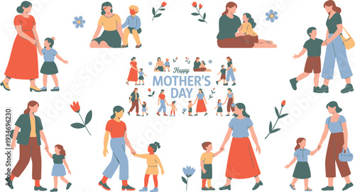  Mother's Day Family Celebration Illustration for Greeting Cards, Social Media Posts and Parenting Community Content