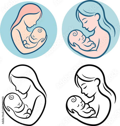 Breastfeeding and Newborn Care Icon Set for Healthcare, Maternity Apps and Parenting Education Visual Communication