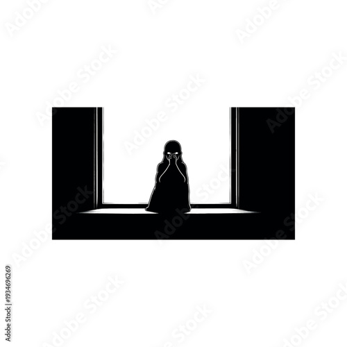 Woman Sitting on Floor with Head Down.