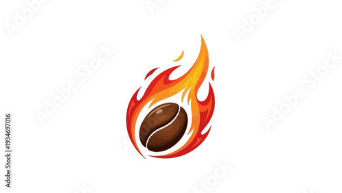 Coffee bean surrounded by vibrant, fiery flames.