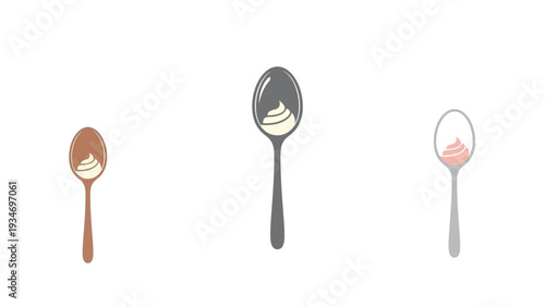 Whipped cream dessert spoons set illustration.