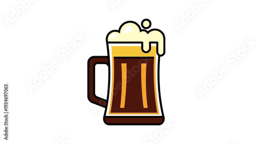 Classic cartoon beer mug with frothy head.