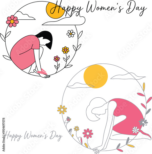 Happy Women's Day Floral Hand-Drawn Greeting Illustration for Cards, Social Sharing and Springtime Celebration Designs