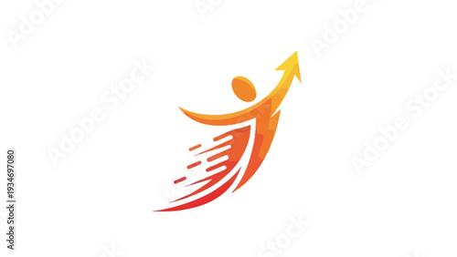 Dynamic human figure accelerating upwards, symbolizing fast growth and success.