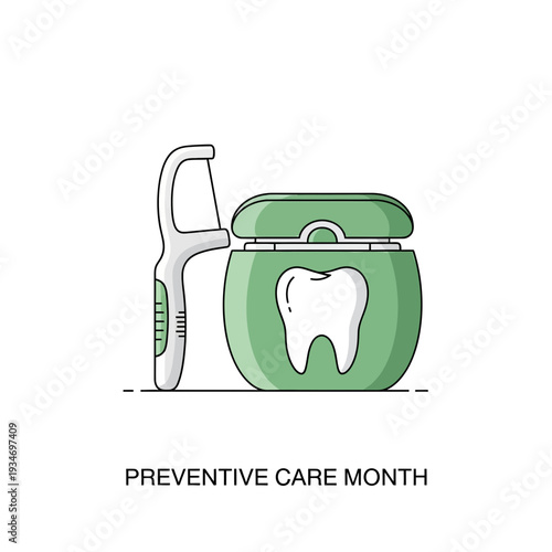 Dental Hygiene Illustration Showcasing Floss, Holder, and Oral Care Concepts for Health Promotion