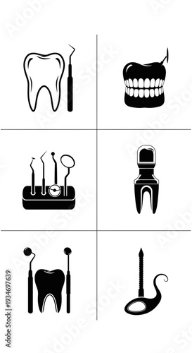Dental Iconography: A Clinical Set Depicting Tools and Tooth Illustrations for Healthcare Purposes
