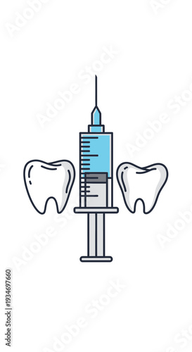 Dental Injection And Molars Illustration Depicting Oral Health And Pain Management Procedures