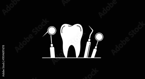 Dental Iconography With Tooth and Specialized Instruments Against a Black Backdrop