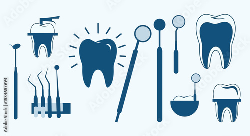 Dental Iconography: Vector Illustrations Of Teeth And Dentistry Tools For Healthcare Use