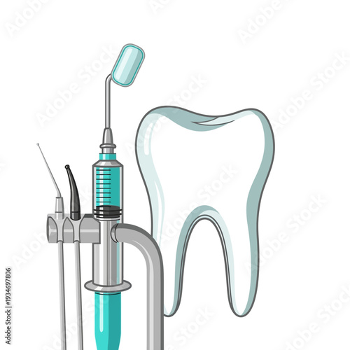 Dental Illustration Showcasing Tooth Anatomy and Medical Instruments for Modern Healthcare