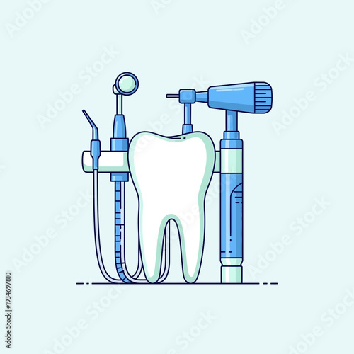 Dental Illustration Showcasing Tooth Anatomy and Modern Dental Tools for Professional Healthcare