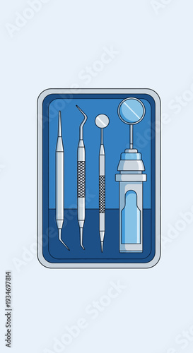 Dental Instrument Array: A Modern, Minimalist Illustration Showcasing Oral Healthcare Tools