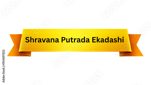 Shravana Putrada Ekadashi Golden Ribbon Banner , Hindu Fasting Festival Typography Design, Traditional Indian Religious Celebration Poster Isolated on Minimal Background