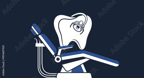 Dental Illustration Showing Tooth Symbol Over Dentist Chair for Oral Healthcare Design