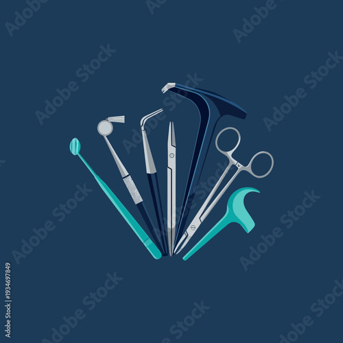 Dental Instrument Array: Comprehensive Illustration of Tools Used In Modern Oral Healthcare