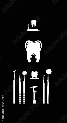 Dental Instrument Array Depicting Tooth Anatomy and Tool Arrangement for Healthcare Professionals
