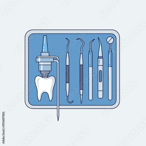 Dental Instrument Array Depiction Showcasing Tools For Tooth Care And Oral Hygiene Procedure