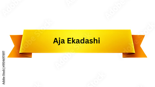 Aja Ekadashi Golden Ribbon Banner , Hindu Fasting Festival Typography Design, Sacred Ekadashi Vrat Celebration Poster Template Isolated on Minimal Background