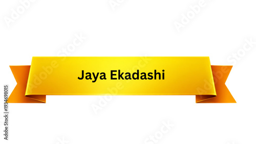 Jaya Ekadashi Hindu Festival Banner with Yellow Ribbon and Bold Black Text for Sacred Religious Observance, Spiritual Celebration, and Cultural Design