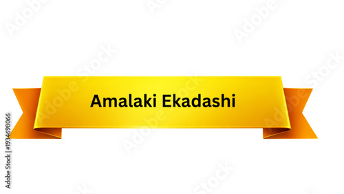 Amalaki Ekadashi Golden Yellow Ribbon Banner , Hindu Fasting Festival Typography Design, Sacred Religious Celebration Poster Isolated on Minimal Background