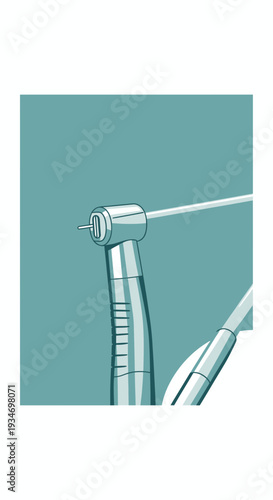 Dental Instrument Illustration Depicting Precision and Medical Application Against Teal Background