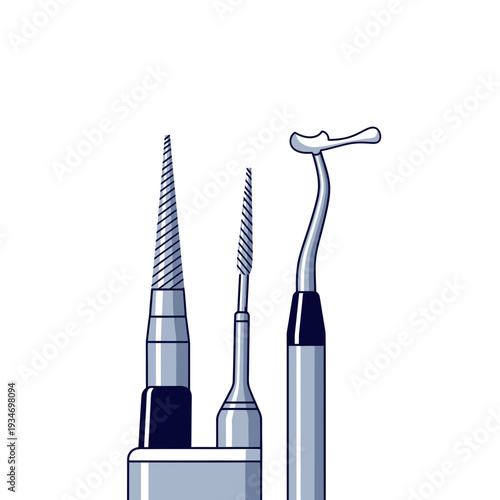 Dental Instrument Illustration: Detailed Graphic Representation of Professional Tools for Oral