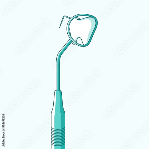Dental Instrument Reflection: A Modern Medical Illustration Depicting Oral Healthcare and Tooth