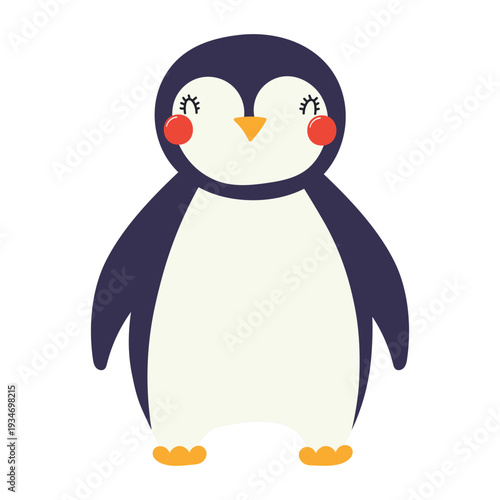 Cute penguin illustration isolated on transparent background. Kawaii cartoon character. Wild animal, bird, Antarctic wildlife. Hand drawn flat vector. Kid design element, clip art, print, wall art