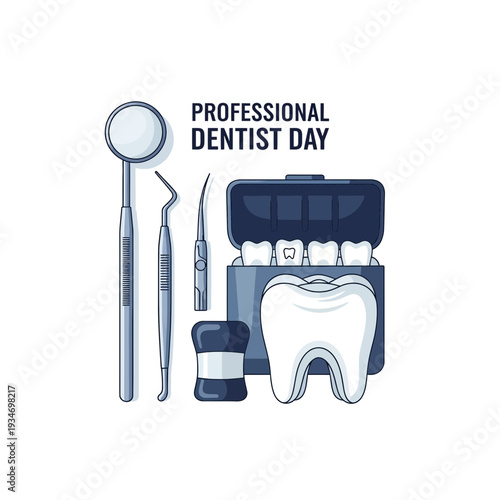 Dental Instrument Set and Tooth Illustration for Professional Dentist Day Celebration