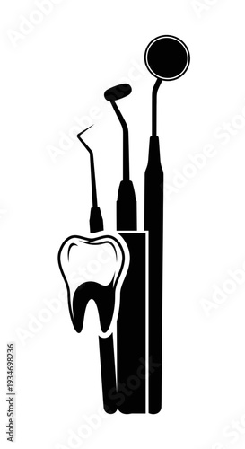 Dental Instrument Silhouette Illustrating Teeth Examination and Oral Healthcare with Precision and