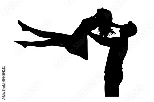 Man Lifting and Spinning Woman Silhouette Vector for Joyful Romance and Happy Couple Celebration