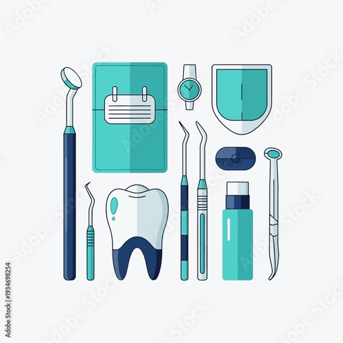 Dental Instruments And Accessories Arrayed For Oral Healthcare And Medical Examination