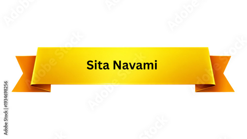 Sita Navami Golden Yellow Ribbon Banner , Hindu Goddess Sita Birth Anniversary Festival Typography Design, Traditional Indian Religious Celebration Poster Isolated Background