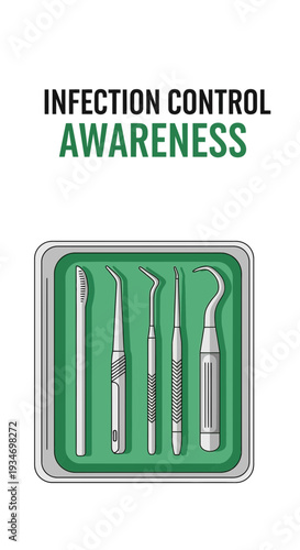 Dental Instrument Sterilization And Healthcare Awareness Promotion On Green Background