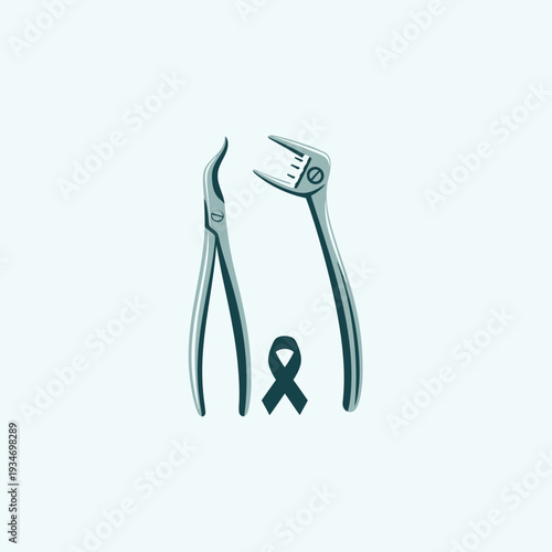 Dental Instruments and Cancer Awareness Concept Depicted in Simple, Professional Illustration Style