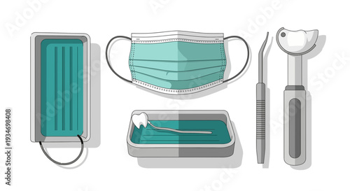 Dental Instruments And Protective Gear In Vector Style Ready For Patient Care And Treatment