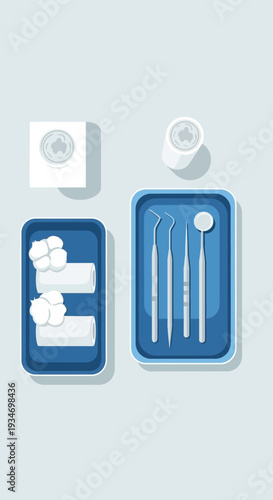 Dental Instruments And Supplies Arranged Neatly On A Sterile Surface For Modern Dentistry