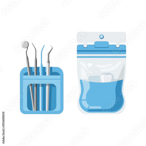 Dental Instruments And Solution Representing Professional Oral Hygiene And Healthcare Procedures