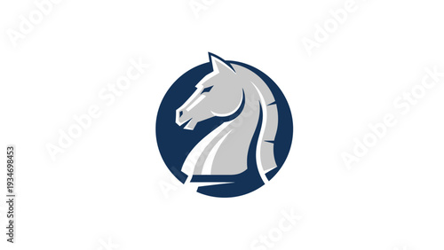 Stylized knight chess piece horse head in oval