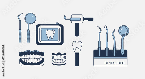 Dental Instruments And X-Ray Illustration For Dentistry And Healthcare Concept