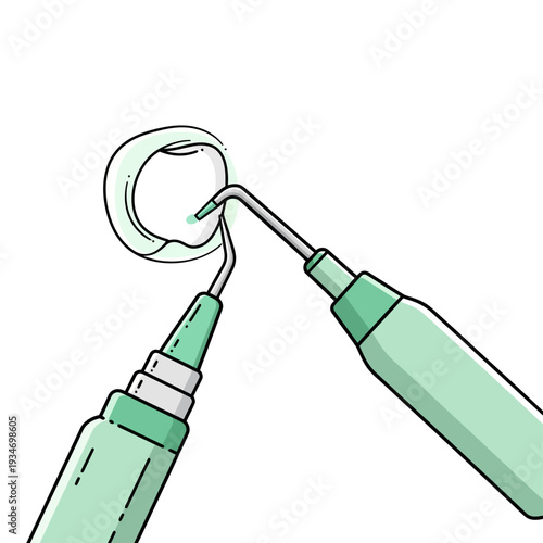 Dental Instruments Approaching Tooth: Artistic Illustration Depicting Oral Healthcare and