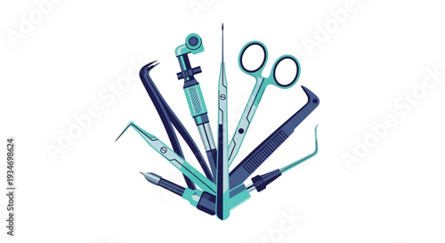 Dental Instruments Arranged Abstractly Depicting Medical Tool Set for Healthcare Purposes