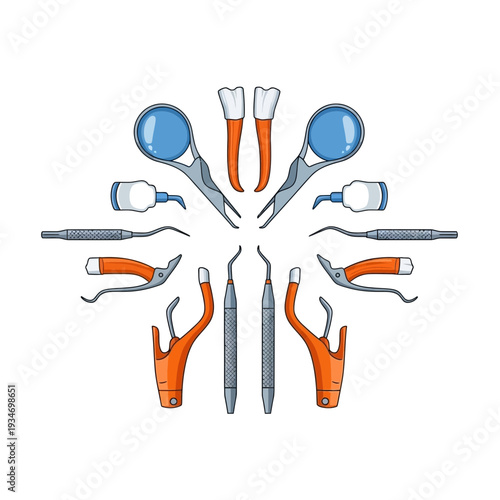 Dental Instruments Arranged in a Symmetric and Artistic Composition for Healthcare Purposes