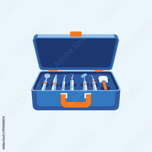 Dental Instruments Arranged Neatly Inside a Blue Carrying Case for Modern Healthcare