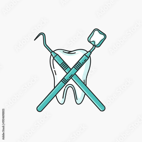 Dental Instruments Crossing In Front Of A Tooth Depicting Healthy Oral Care, Isolated